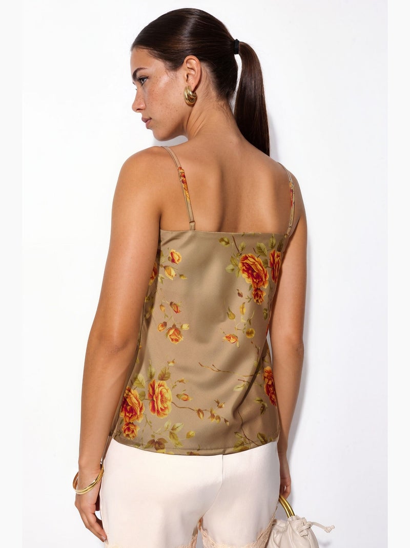Satijnen top met bloemen hiccup Natuurlijk beige - Kiabi