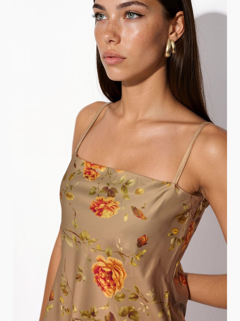 Satijnen top met bloemen hiccup Natuurlijk beige - Kiabi