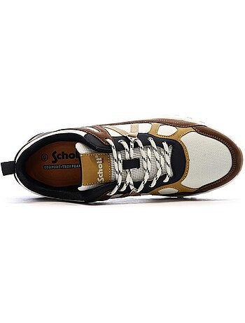 Schott heck heren sneakers beige/bordeaux/mosterd