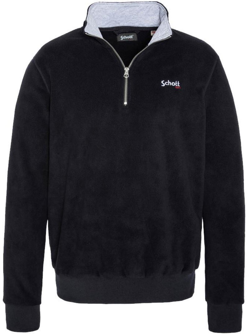 Schott Heren Halve Rits Fleece Trui Zwart Zwart - Kiabi