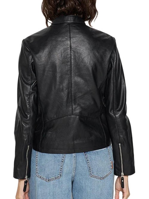 Schott Lola Zwart Leren Damesjack - Kiabi Schott Lola Zwart Leren Damesjack - Kiabi