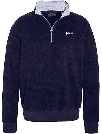 Schott marineblauwe halve rits fleece trui voor heren
