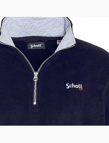Schott marineblauwe halve rits fleece trui voor heren