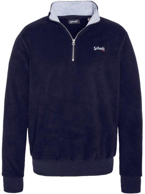 Schott Marineblauwe Halve Rits Fleece Trui voor Heren - Kiabi Schott Marineblauwe Halve Rits Fleece Trui voor Heren - Kiabi