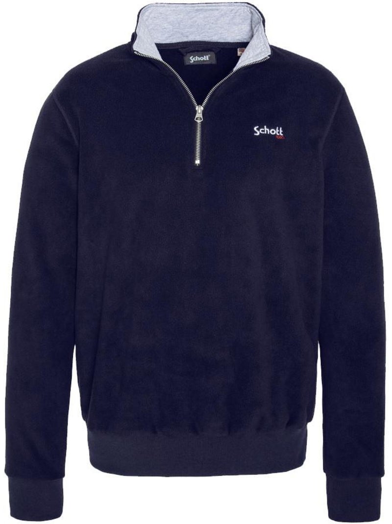 Schott Marineblauwe Halve Rits Fleece Trui voor Heren Marineblauw - Kiabi