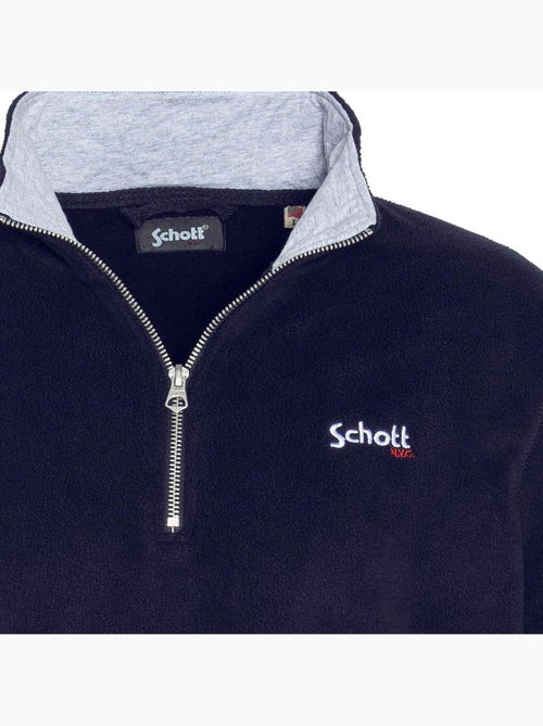 Schott Marineblauwe Halve Rits Fleece Trui voor Heren - Kiabi Schott Marineblauwe Halve Rits Fleece Trui voor Heren - Kiabi