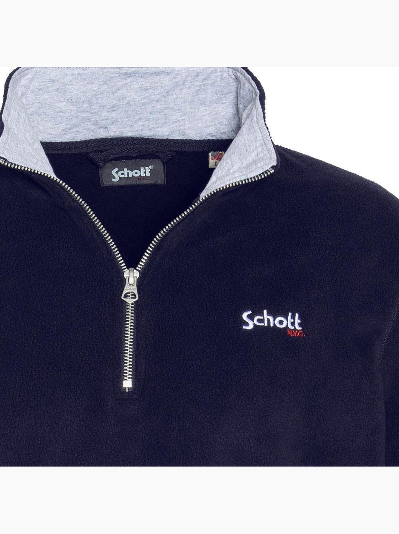 Schott Marineblauwe Halve Rits Fleece Trui voor Heren Marineblauw - Kiabi