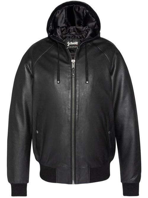 Schott Zwart Leren Herenjack met Capuchon - Kiabi Schott Zwart Leren Herenjack met Capuchon - Kiabi