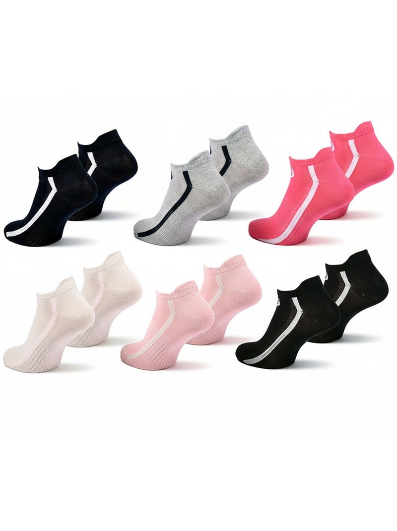 Sergio Tacchini Dames Korte Sokken Sneaker Set van 6 Roze Zwart Wit Grijs - Kiabi
