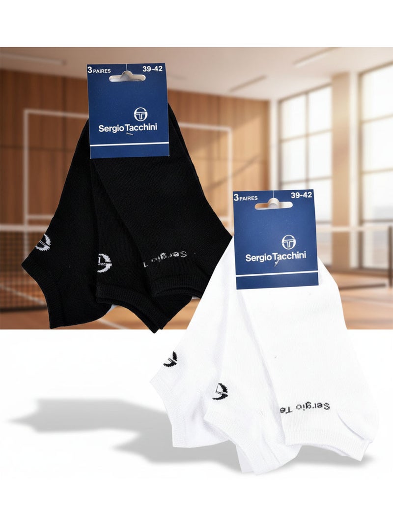 Sergio Tacchini Dames Korte Sokken Sneaker Set van 6 Zwart Wit - Kiabi