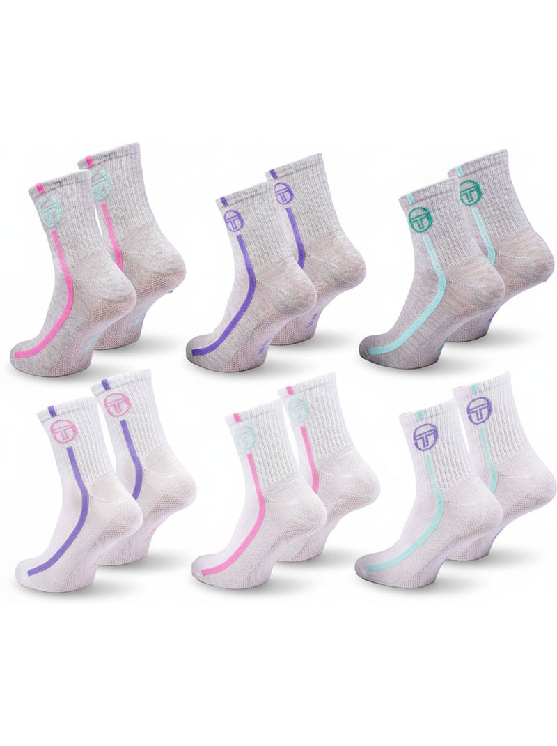 Sergio Tacchini Dames Sokken Quarter Set van 6 Grijs Wit - Kiabi