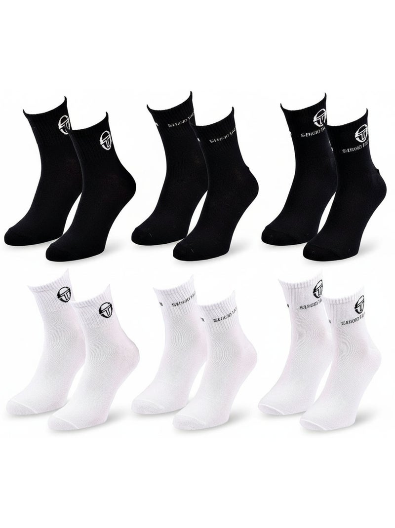 Sergio Tacchini Dames Sokken Quarter Set van 6 Zwart Wit - Kiabi