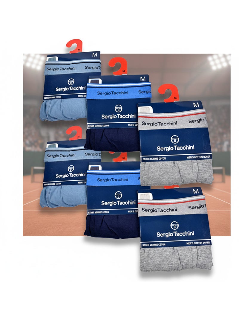 Sergio Tacchini Pack de Boxers Homme  Lot de 6 Bleu Gris - Kiabi