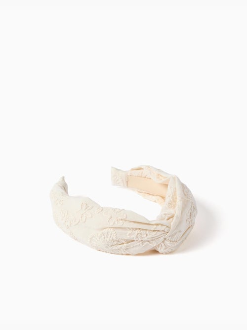 Serre-tête en coton avec broderie et nœud - Kiabi