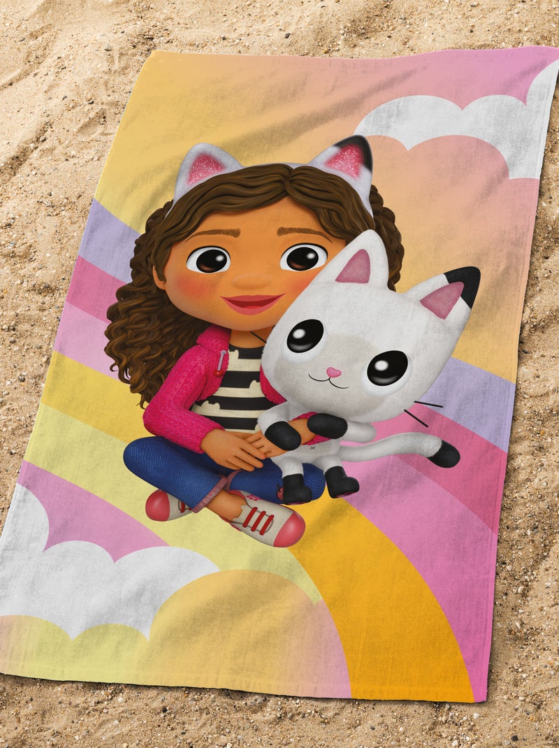 Serviette de bain et de plage imprimée 100% coton, gabby et la maison magique rainbow Rose - Kiabi