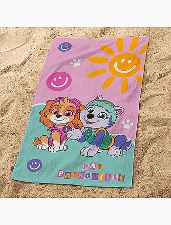 Serviette de bain et de plage imprimée 100% coton, pat patrouille soleil