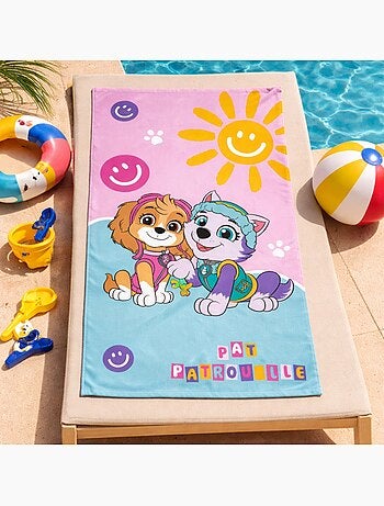 Serviette de bain et de plage imprimée 100% coton, pat patrouille soleil