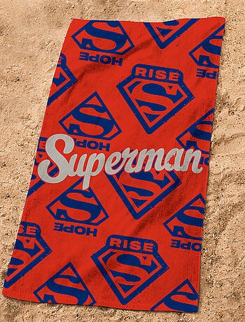 Serviette de bain et de plage imprimée 100% coton, superman rise