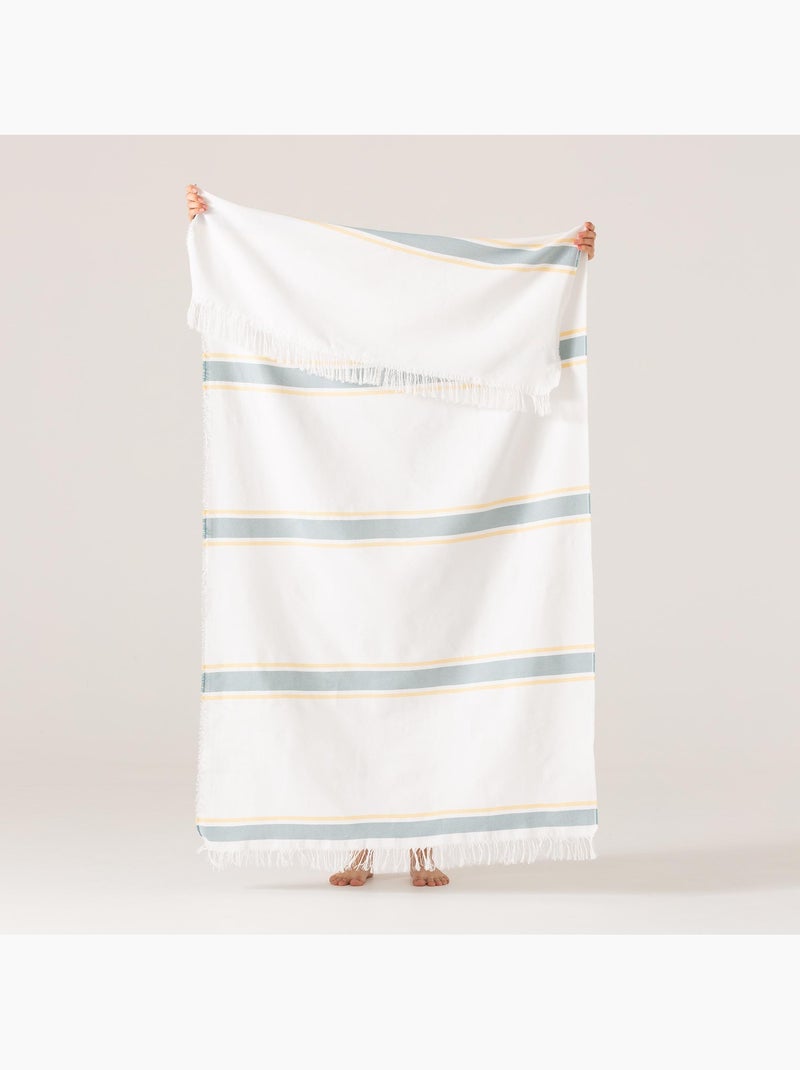 Serviette paréo de plage, tissu en relief, fouta - Gamusi. Blanc Vert - Kiabi