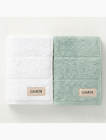Set bad- en wastafelhanddoeken 100% katoen, 600 g/m², met ophanglus - Gamusi
