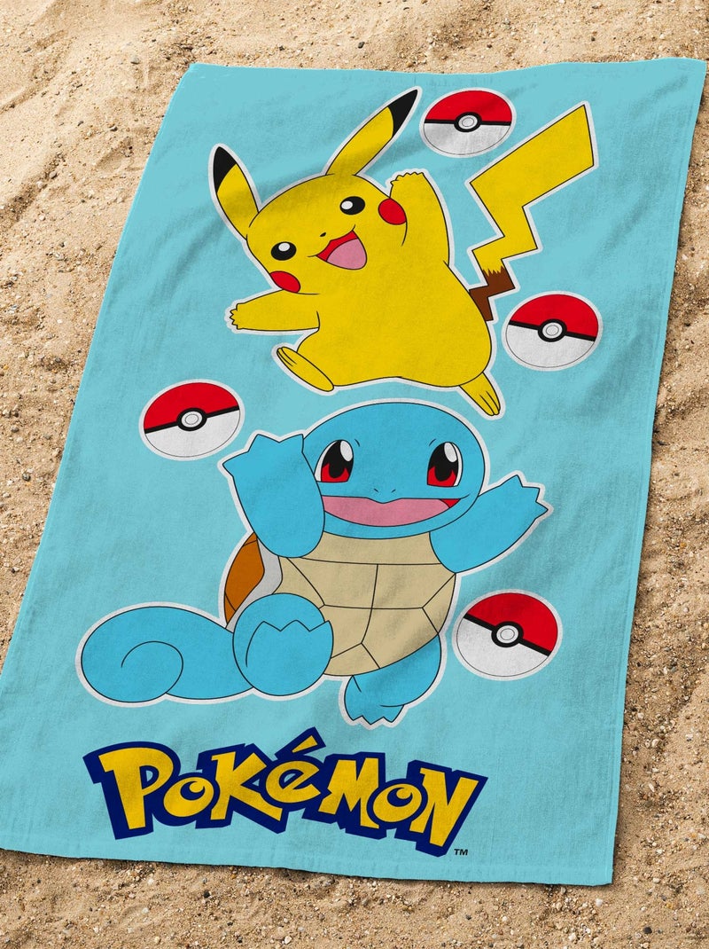 Set badcape en strandlaken bedrukt 100% katoen, pokemon Blauw - Kiabi