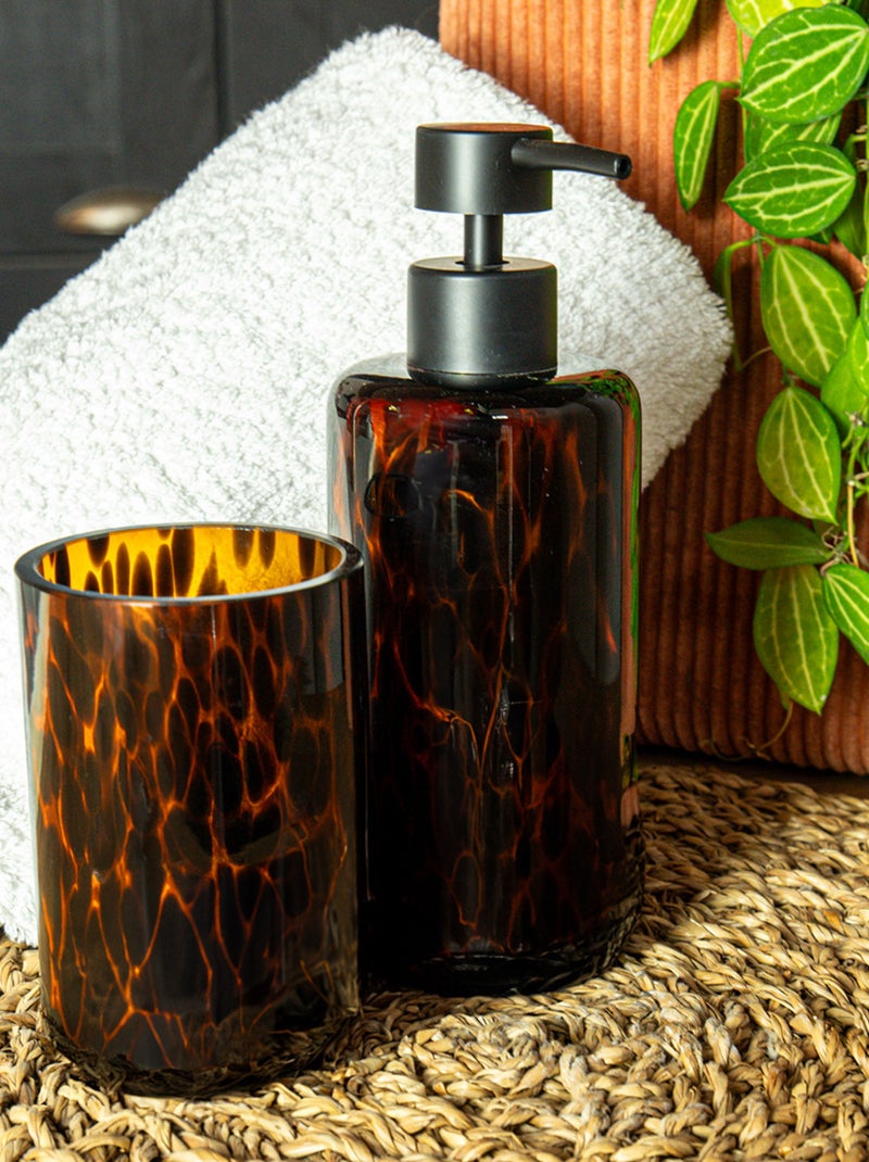 Set badkamer FAUVE van glas met luipaardprint – zeepdispenser en bekerhouder Guy Levasseur Bruin - Kiabi