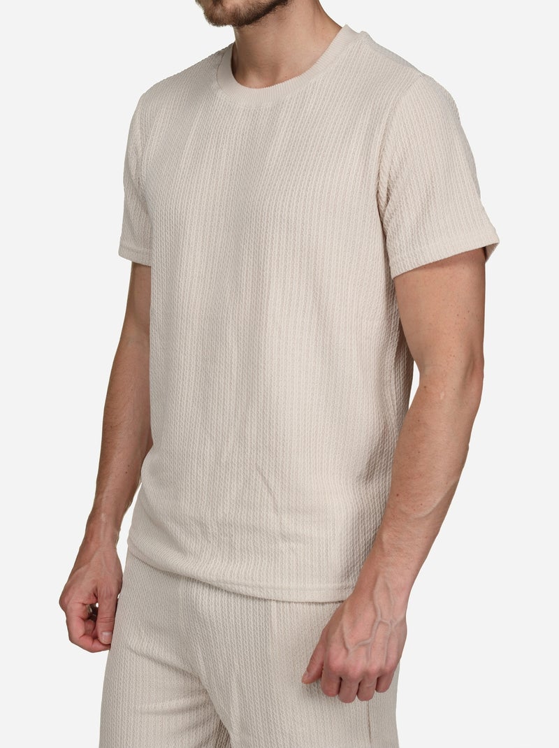 Set bestaande uit een effen T-shirt en een effen of bedrukte korte broek - Frilivin Crème - Kiabi