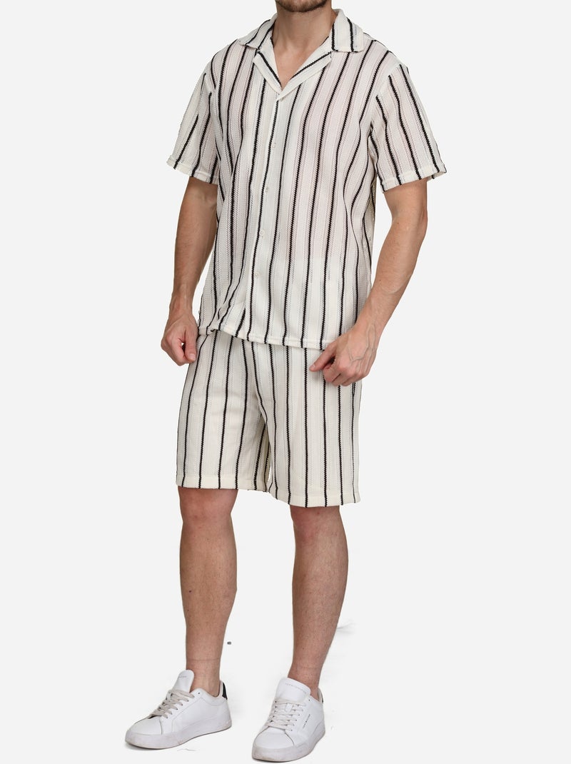 Set bestaande uit een gestreept overhemd en een gestreepte korte broek - Frilivin Wit Zwart - Kiabi