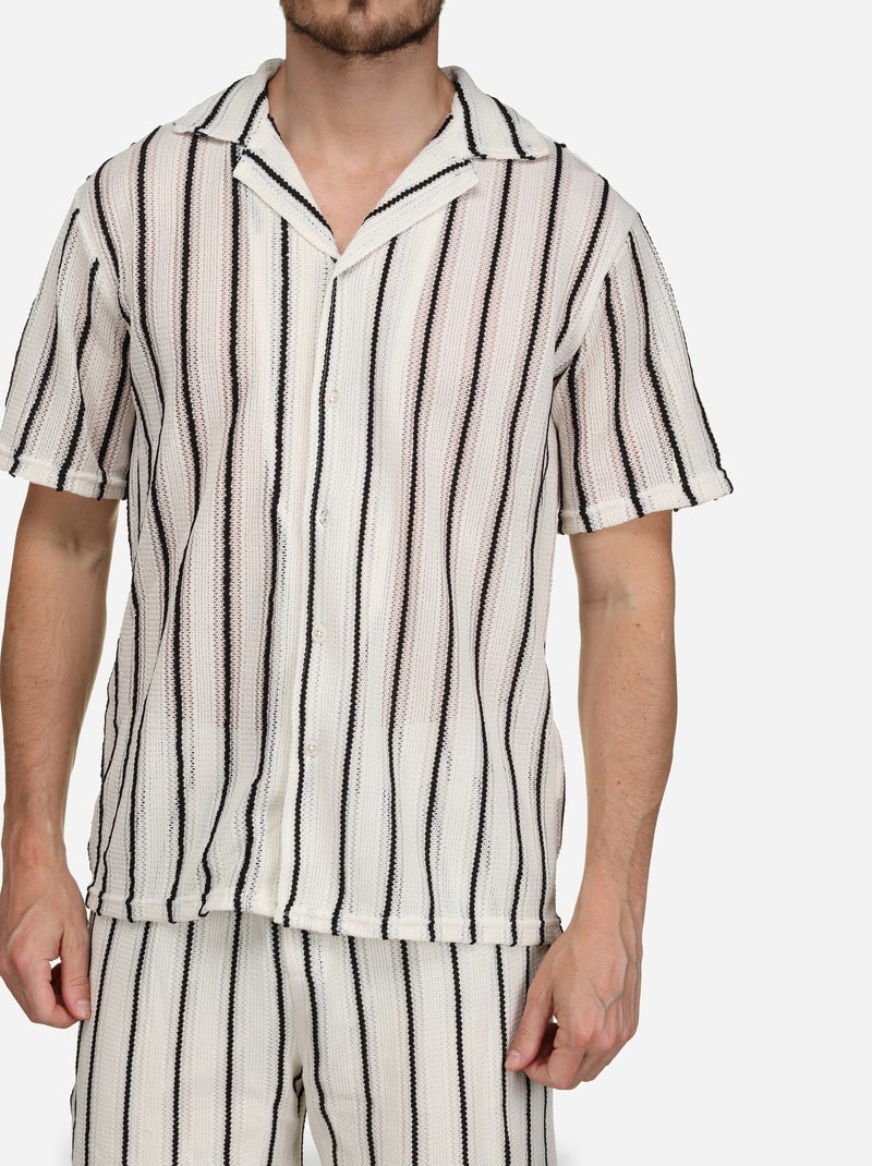 Set bestaande uit een gestreept overhemd en een gestreepte korte broek - Frilivin Wit Zwart - Kiabi