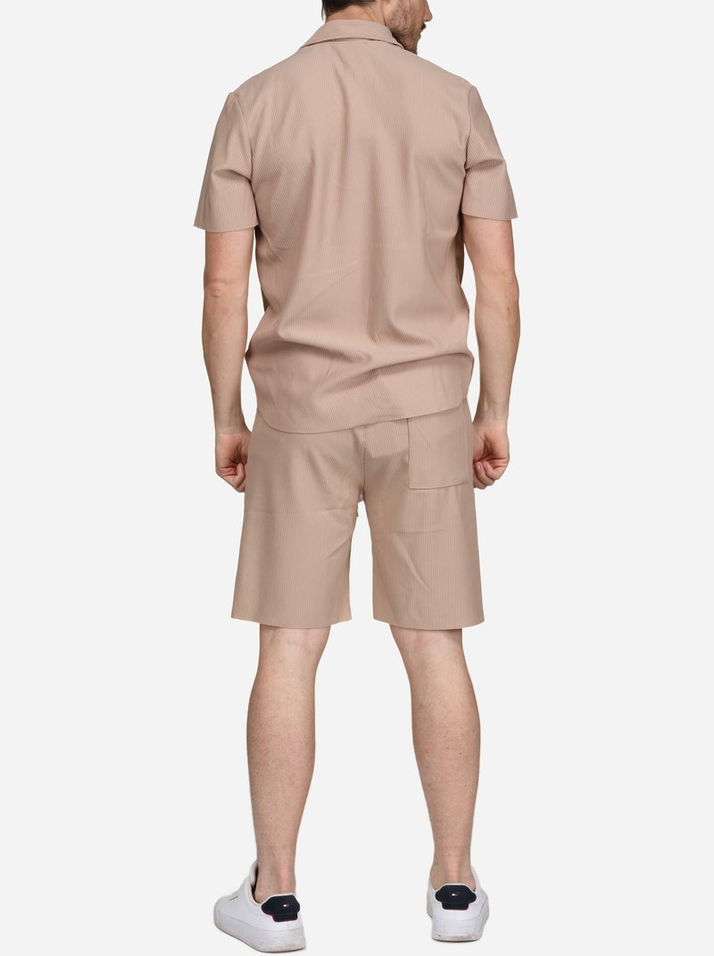 Set bestaande uit een overhemd en een short met textuur - Frilivin Beige - Kiabi