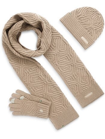 Set bonnet, écharpe et gants fitness homme et femme triad sand brown