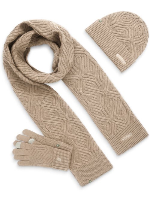 Set bonnet, écharpe et gants fitness homme et femme triad sand brown - Kiabi