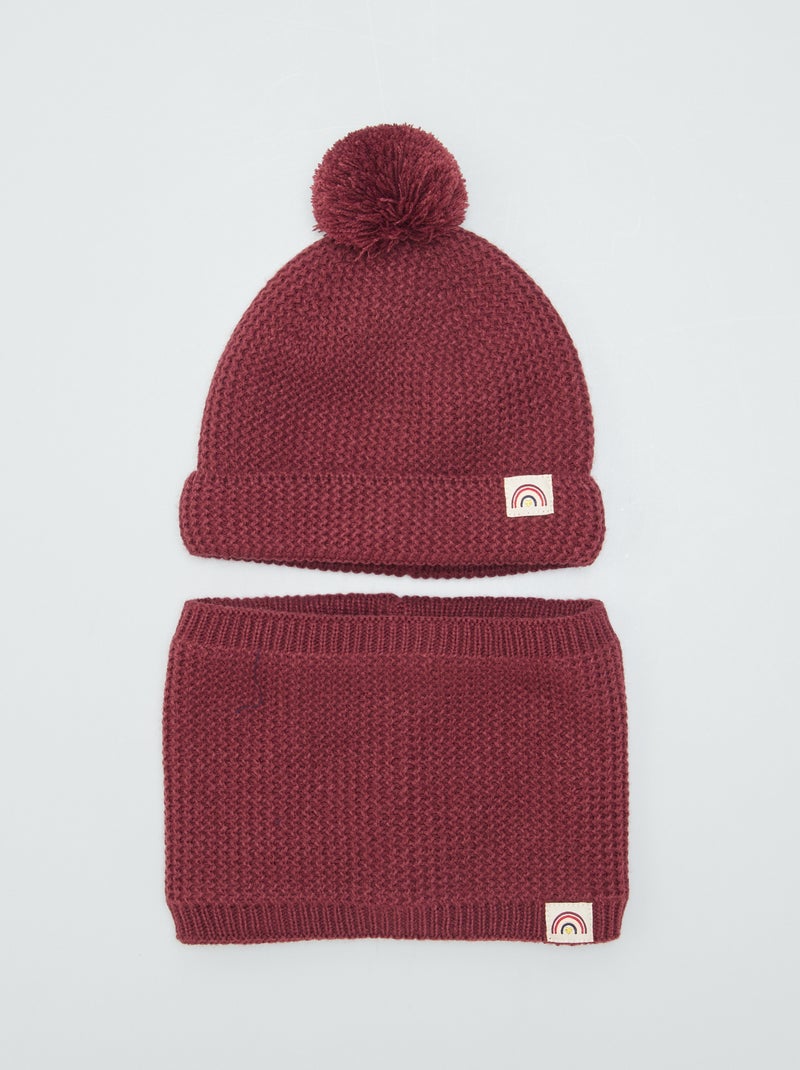 Set bonnet + snood broderie 'arc-en-ciel' Bordeaux - Kiabi