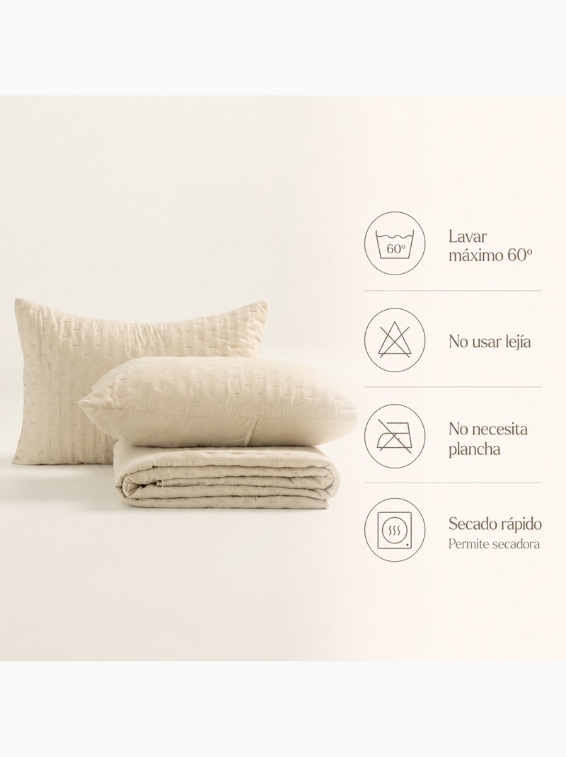 Set couvre-lit uni matelassé avec taie d’oreiller Beige - Kiabi