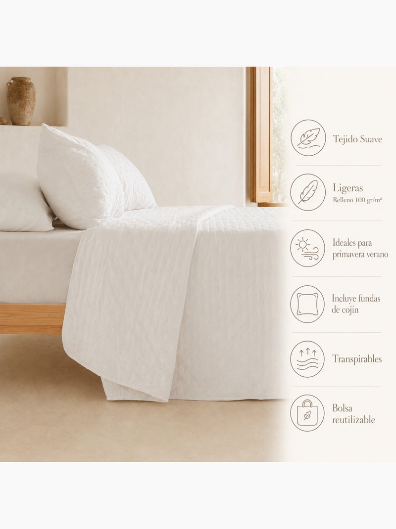 Set couvre-lit uni matelassé avec taie d’oreiller Blanc - Kiabi