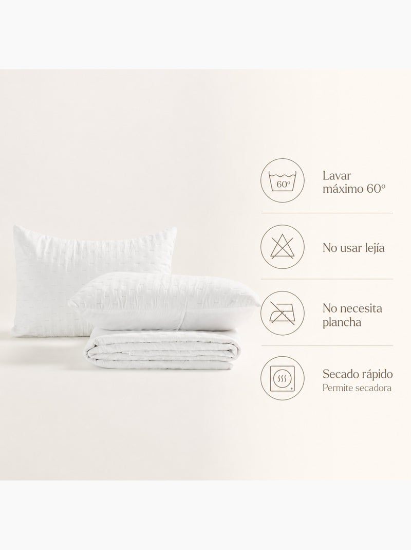 Set couvre-lit uni matelassé avec taie d’oreiller Blanc - Kiabi