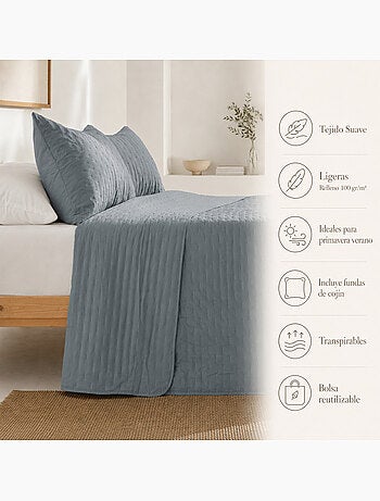 Set couvre-lit uni matelassé avec taie d’oreiller