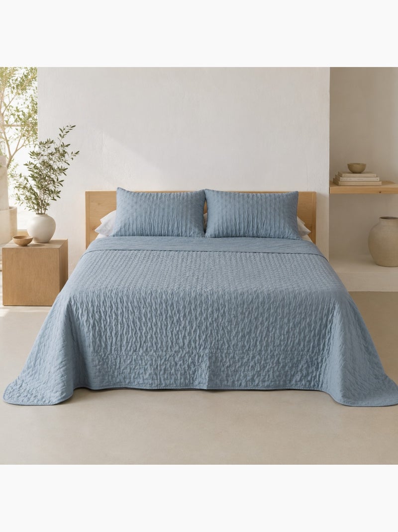 Set couvre-lit uni matelassé avec taie d’oreiller Bleu - Kiabi