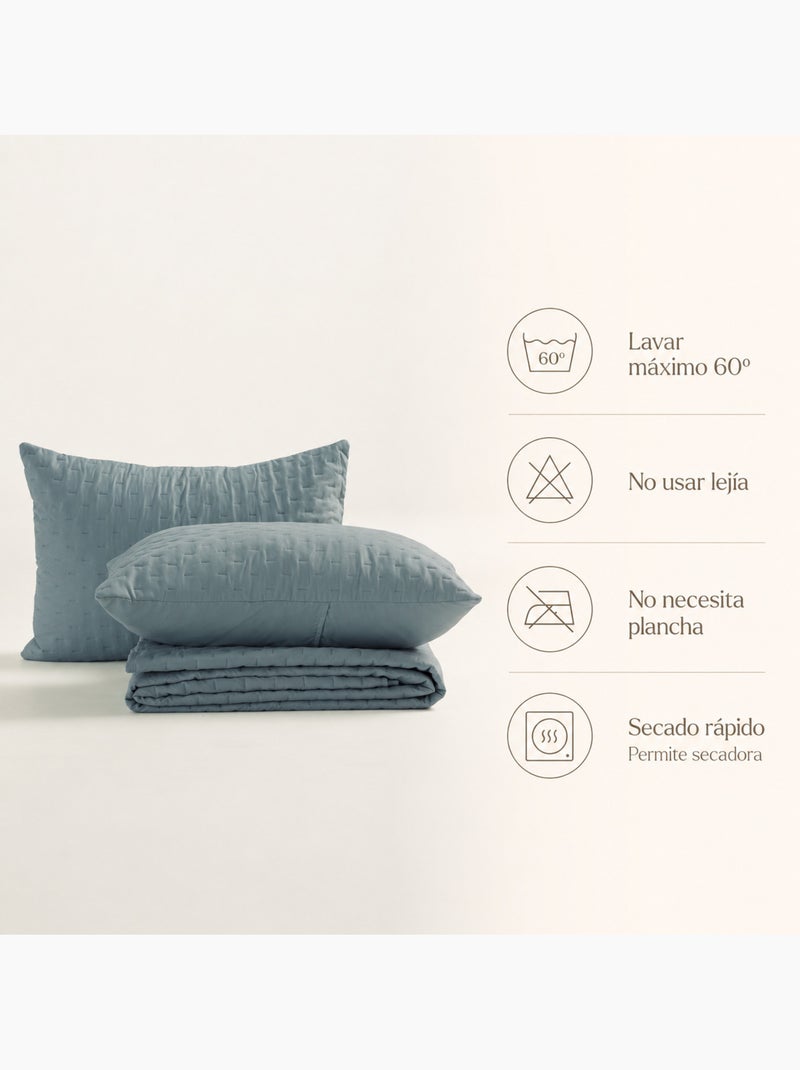 Set couvre-lit uni matelassé avec taie d’oreiller Bleu - Kiabi