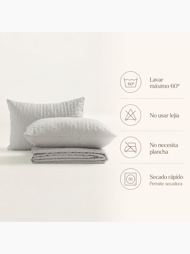 Set couvre-lit uni matelassé avec taie d’oreiller Gris clair - Kiabi