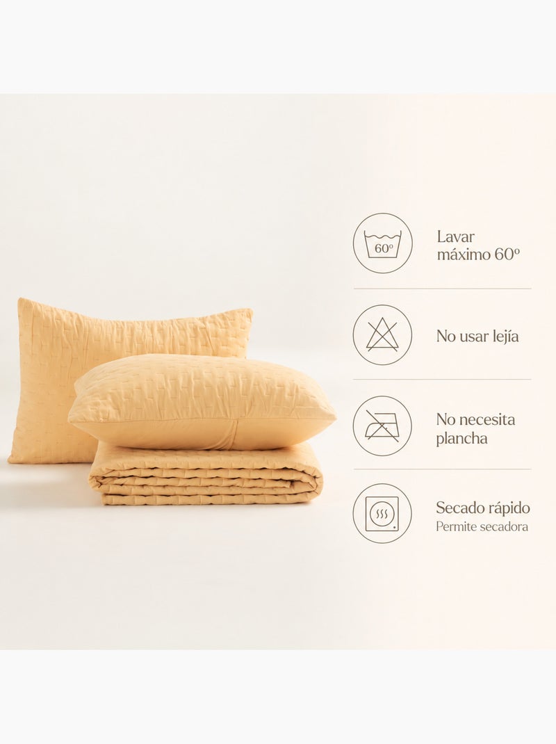 Set couvre-lit uni matelassé avec taie d’oreiller Jaune moutarde - Kiabi