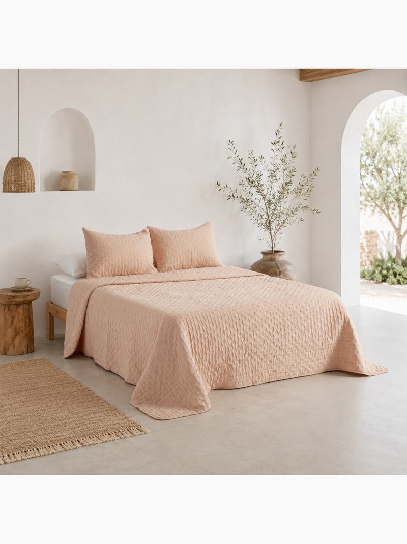 Set couvre-lit uni matelassé avec taie d’oreiller Taupe - Kiabi