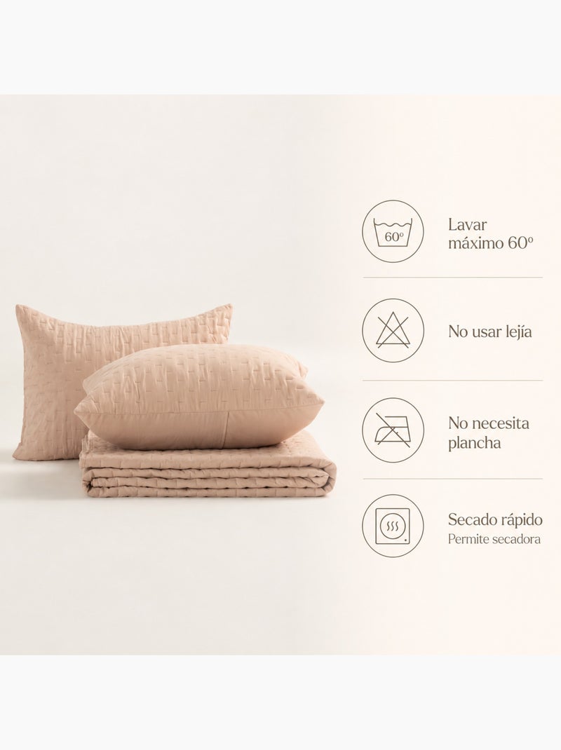 Set couvre-lit uni matelassé avec taie d’oreiller Taupe - Kiabi