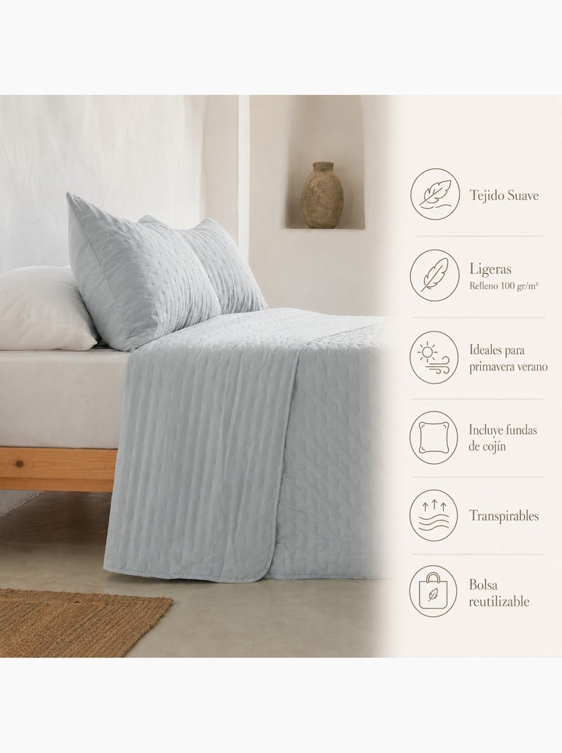 Set couvre-lit uni matelassé avec taie d’oreiller Vert d'eau - Kiabi