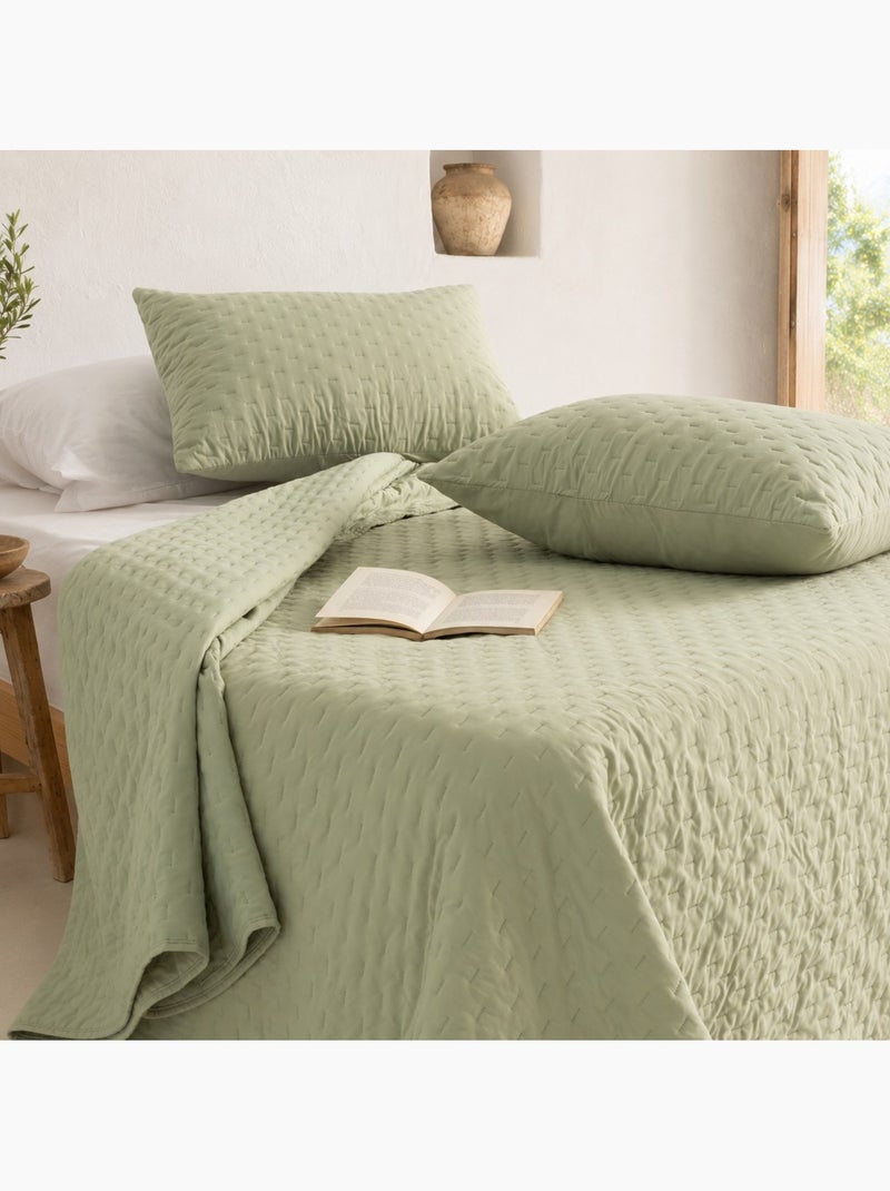 Set couvre-lit uni matelassé avec taie d’oreiller Vert - Kiabi