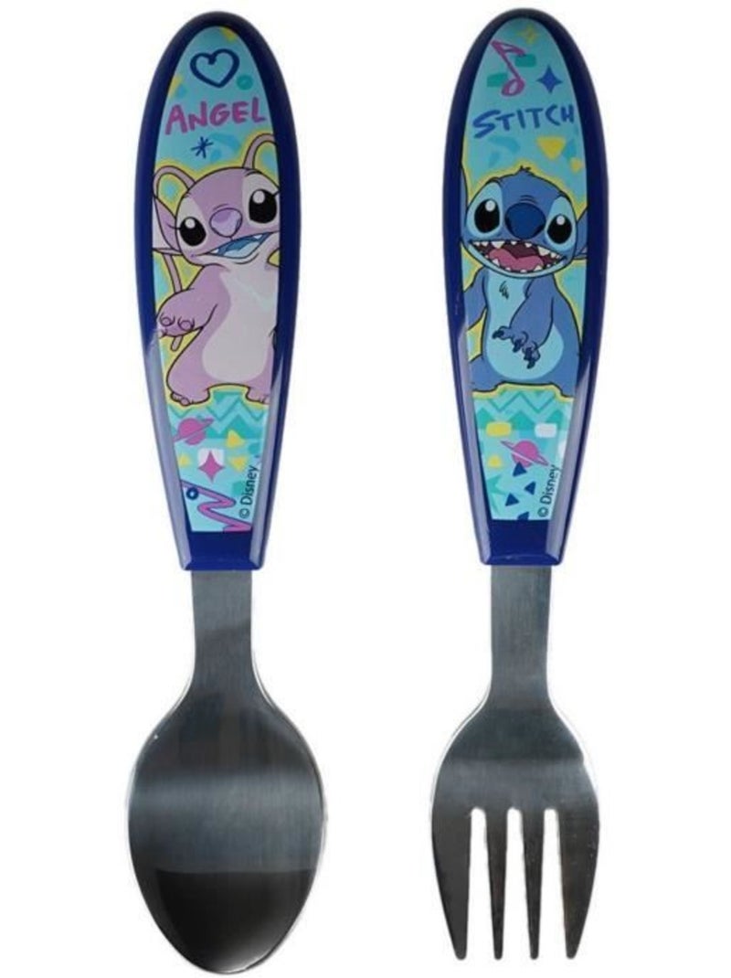 Set de 2 couverts - thermobaby - lilo & stitch - fourchette + cuillère - inox Bleu - Kiabi