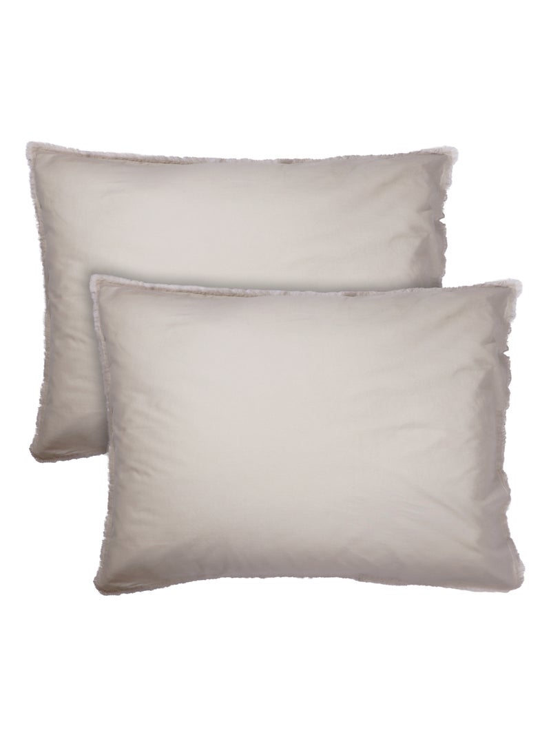 Set de 2 taies d'oreiller unies à franges, coton lavé Beige - Kiabi