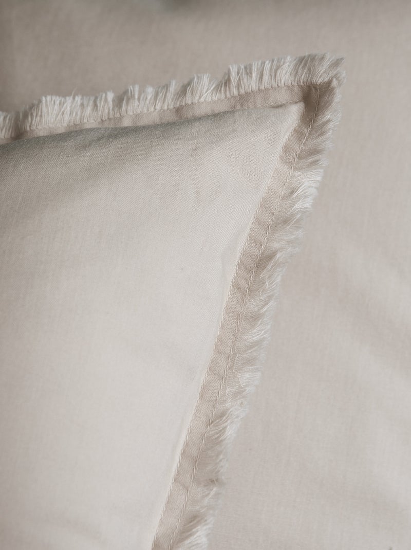 Set de 2 taies d'oreiller unies à franges, coton lavé Beige - Kiabi