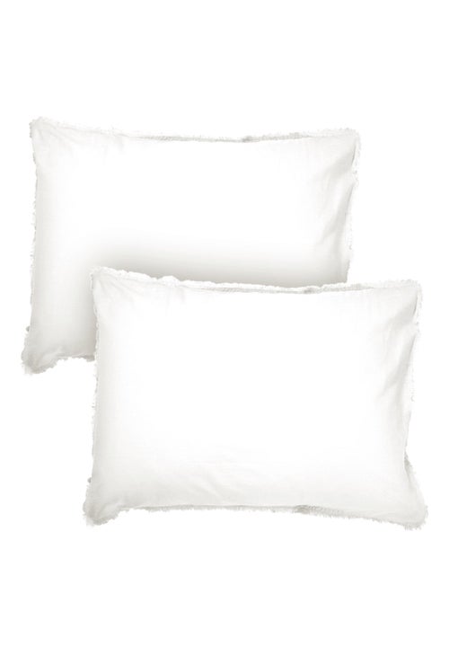 Set de 2 taies d'oreiller unies à franges, coton lavé - Kiabi Set de 2 taies d'oreiller unies à franges, coton lavé - Kiabi