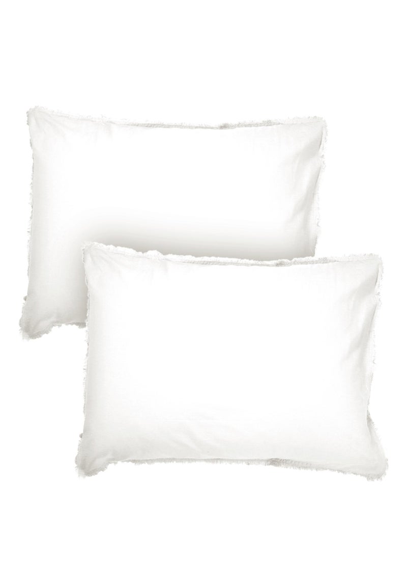 Set de 2 taies d'oreiller unies à franges, coton lavé Blanc - Kiabi